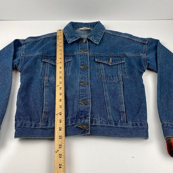 BKE Jacket‎ Women Sz XS Relaxed Jean and plaid flannel Boho Trucker outdoor Blue - Picture 6 of 15
